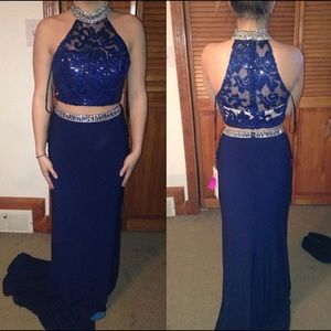 Navy Blue Two Piece Prom Dress